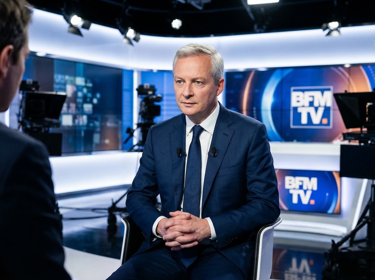 Bruno Le Maire sur le plateau de BFM TV face à Bruce Toussaint.